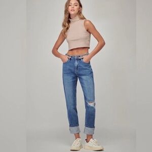 Nature Denim Women's Distressed Ripped Mom Jeans Medium Stone Wash Sz 4/27 NWT‎